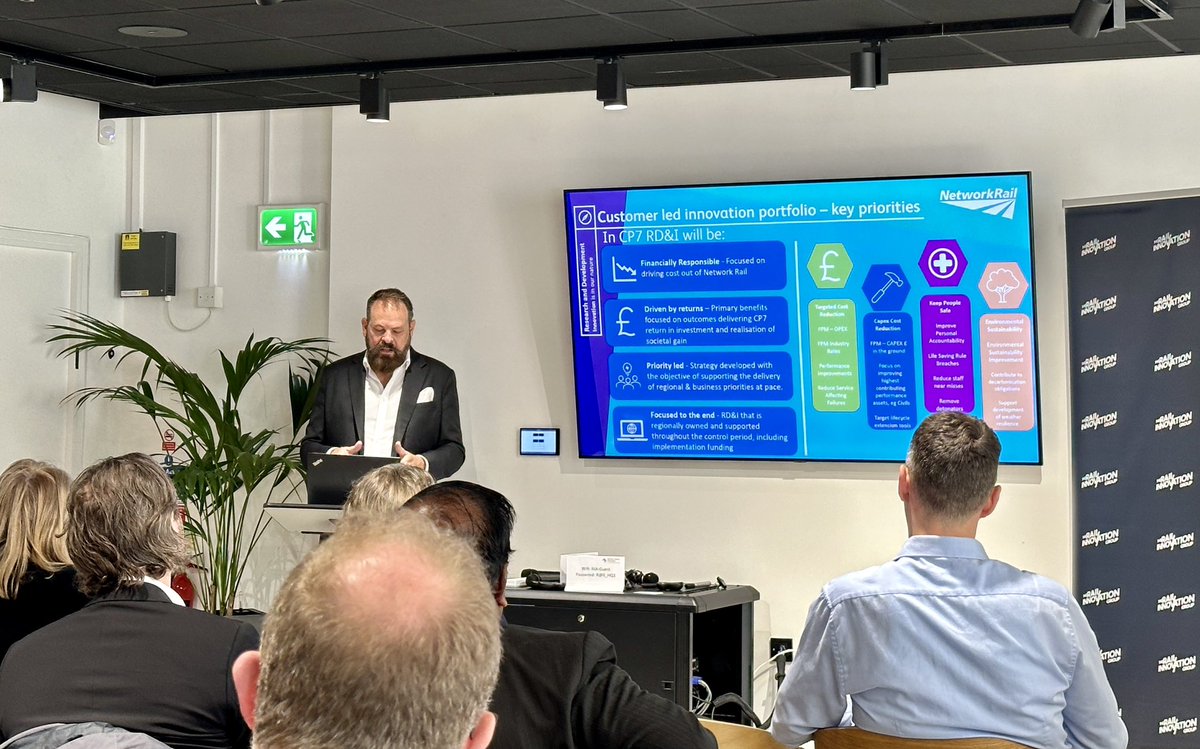 Starting our Meet Up hearing from <a href="/networkrail/">Network Rail</a> on CP7 R&amp;D opportunities.

Thanks <a href="/railindustry/">RIA</a> for hosting us.
