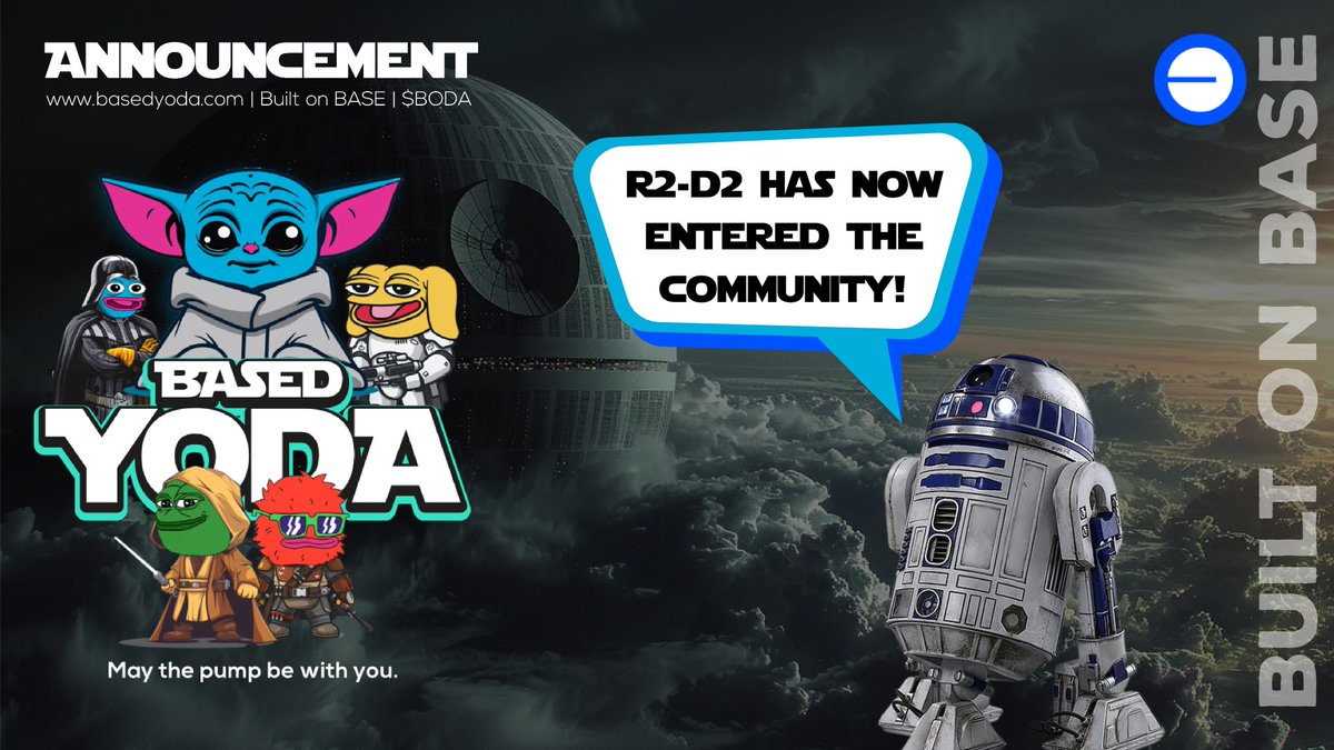 YodaBase's tweet photo. ✨ We have more news for you, $BODA'wans! ✨

We're teaming up with R2-D2, not just @CoinMarketCap today. 

🛰️ R2-D2 is taking over our existing buybot, with even more features on the horizon. We challenge the dark side to put R2-D2 to the test! ⚡️

Get ready for many moons. 🌖 https://t.co/rYjYvkaWIp