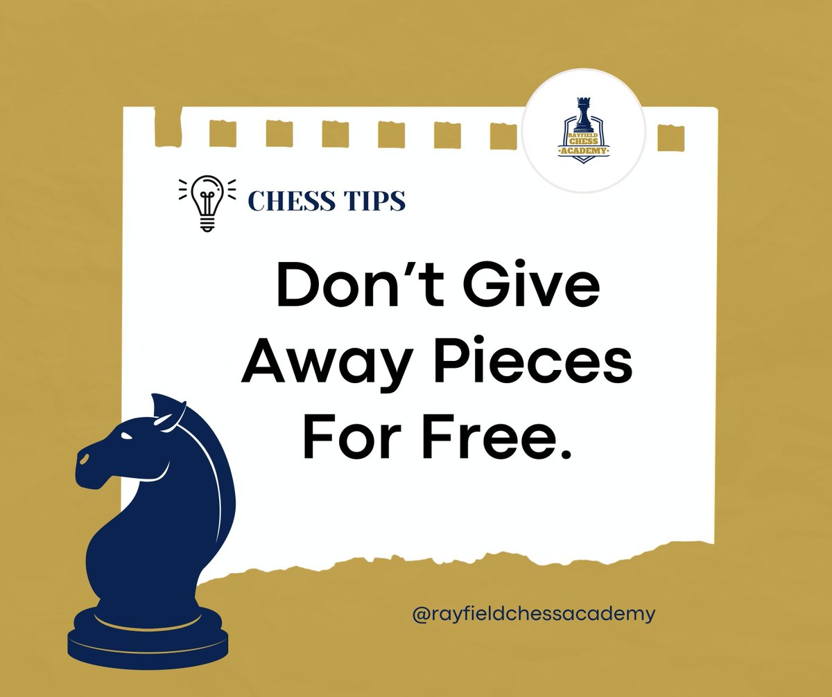 rayfieldchess's tweet photo. Giving away pieces for free in chess weakens your position and gives your opponent an advantage. Protect your pieces and play strategically to secure victory. #Chess #Strategy https://t.co/eoud8GVnKi