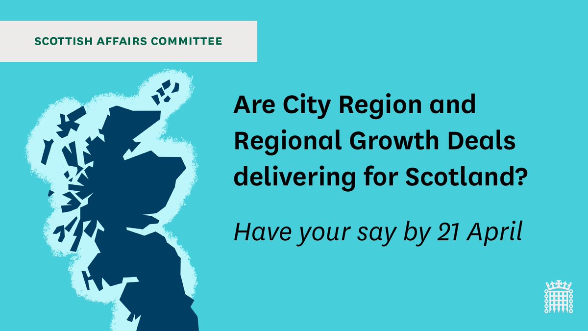 There's still time to have your say on Scotland's City Region and Regional Growth Deals. We want to hear from you about the key opportunities and challenges for the deals in the coming years. Share your views by 21 April 👉 committees.parliament.uk/call-for-evide…