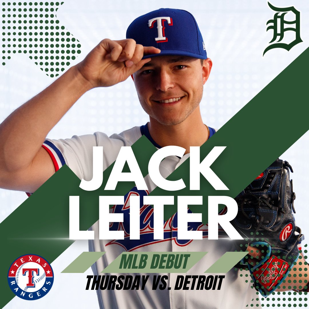 Big news out of Arlington, Texas! @DelbyBaseball @delbarton graduate @jackleiter22 will be making his @MLB @Rangers debut this Thursday against the Detroit Tigers. Congrats and best of luck Jack..we'll all be watching!