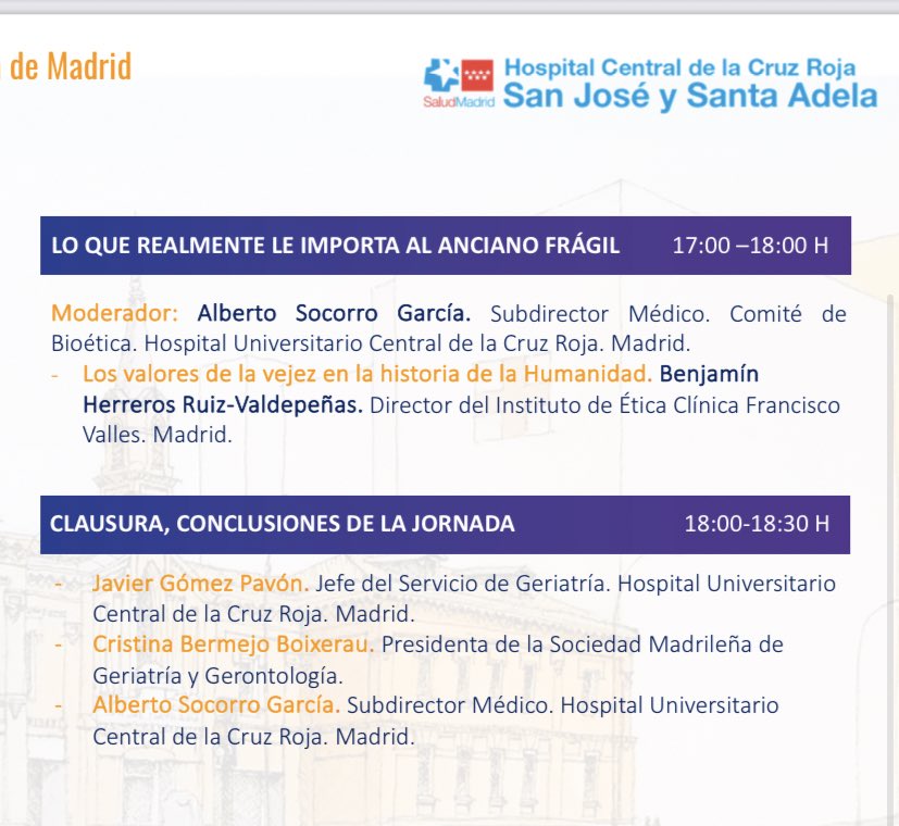 GeriaCruzRoja's tweet photo. II Jornadas de Geriatría del H Universitario Central de la Cruz Roja de Madrid. Animaos!
➡ "Actualización en las 5M de la Geriatría".
📆 Viernes 24 de Mayo de 2024
🔜 8:00 a 18:00H
🗒 Solicitada acreditación 
✏ Inscripción a través de email: secgeriatria.hccruz@salud.madrid.org https://t.co/30ukBE39kn