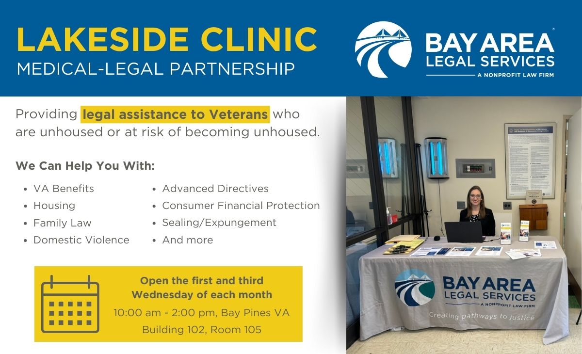 📣 Happening Tomorrow! 📣 Our St. Pete office proudly offers the Lakeside Clinic, a bi-monthly, walk-in legal clinic for at-risk/unhoused veterans. The next Lakeside Clinic takes place WEDNESDAY 4/17 from 10am - 2pm 🌟