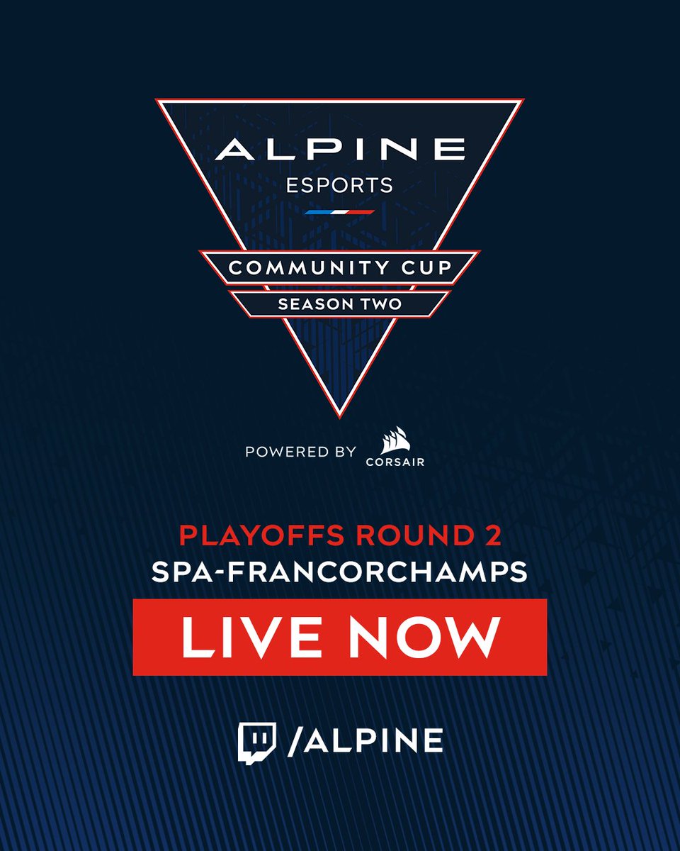 Playoffs roll on in our Community Cup powered by @CORSAIR ⚔️ Who's got the skills to take P1 at Spa? 🇧🇪 🔴 twitch.tv/Alpine