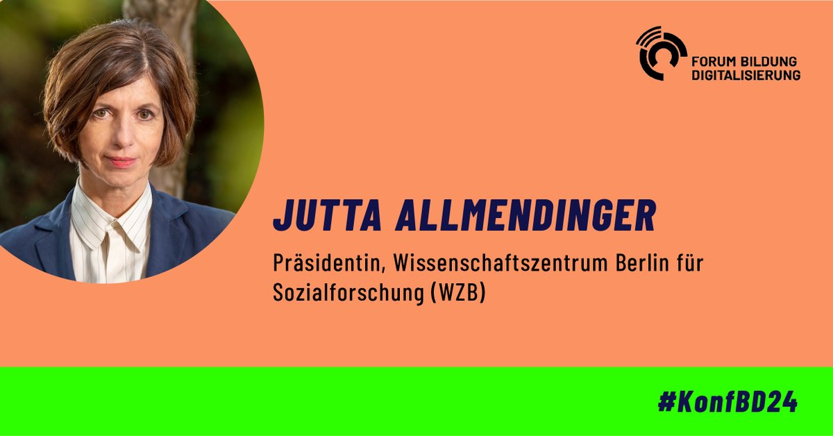 Noch knapp eine Woche bis zur #KonfBD24! 🥳 Wir freuen uns, dass @JA_Allmendinger in diesem Jahr als Speakerin mit dabei ist. Zum Auftakt diskutiert sie mit @EskenSaskia über den aktuellen Stand von Chancengerechtigkeit im Zeichen des Digital Divide. Mehr: forumbd.de/veranstaltunge…