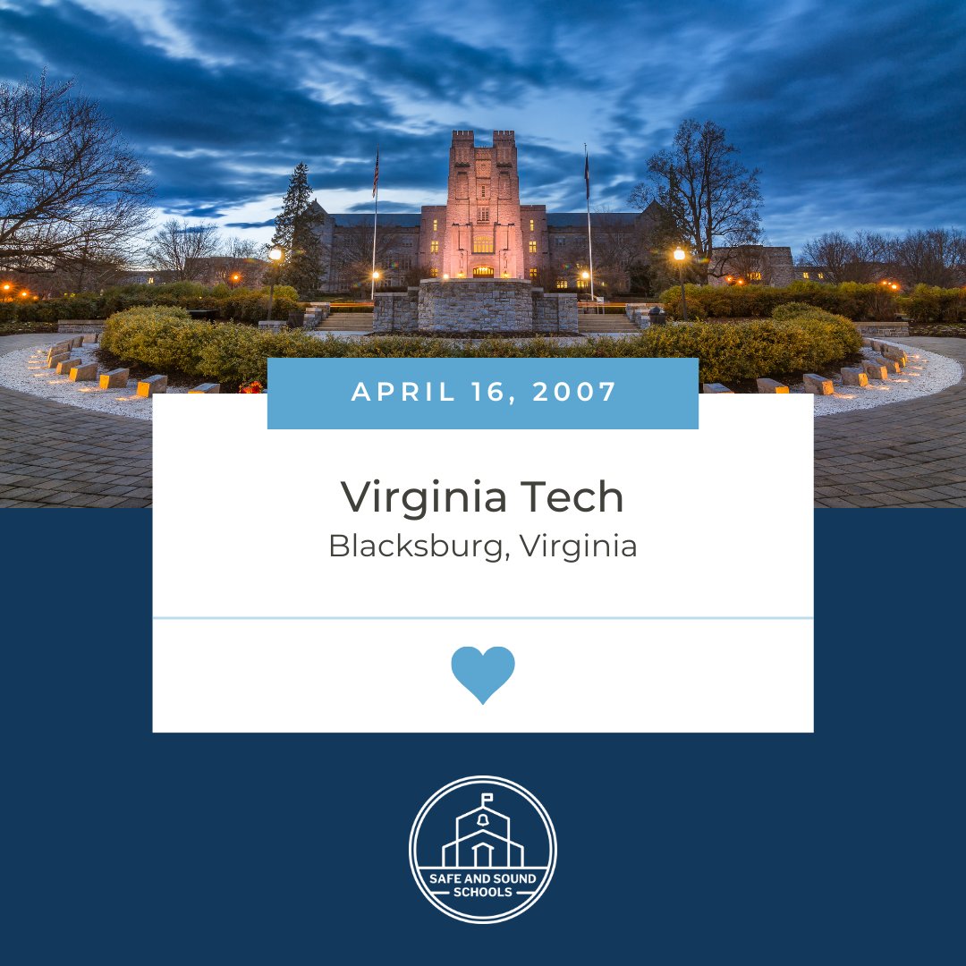 Please take a moment to pause and remember the 32 students and faculty members who were tragically taken from their loved ones on April 16, 2007 at the Virginia Tech campus. We pledge to #NeverForget and continue to work toward #safeandsoundschools. #Livefor32
