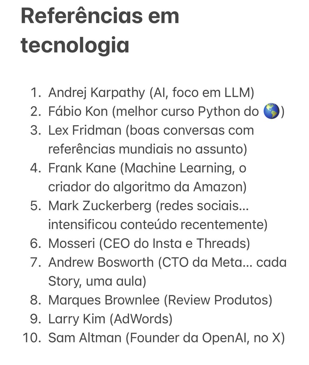 aschocair's tweet photo. Recebi uma msg do meu filho mais novo, hj cedo, me pedindo referências em tecnologia para seguir e aprender mais sobre os assuntos. 

Passei essa lista pra ele… mas fica pra vc tb. SALVA o post e pesquisa depois. https://t.co/ALiUZ98OWZ