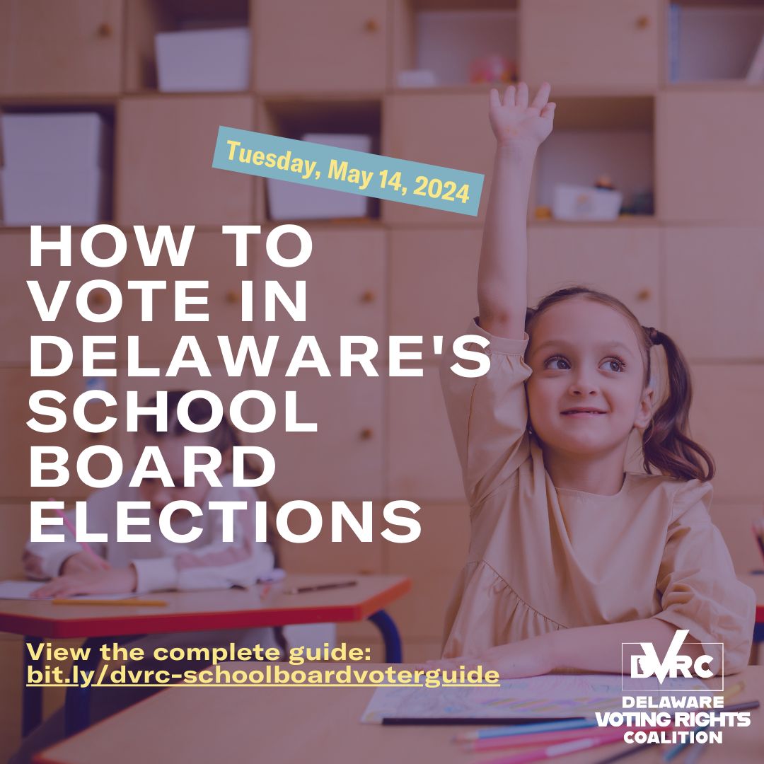 This great guide by the DVRC (DE Voting Rights Coalition... of which LWVDE is a proud member) has so much great information about voting in the May 14 DE school board election. Check it out... mind blown! bit.ly/dvrc-schoolboa… #SchoolBoardsMatter #DelawareVotes #ThankYouDVC