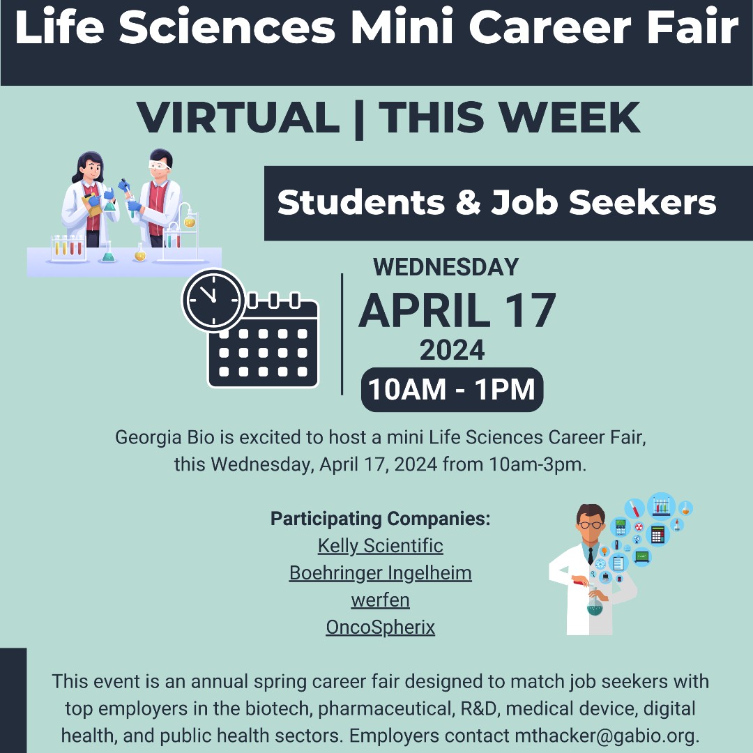 Life Science Job Seekers, don't miss our free mini virtual job fair on Wednesday! Thank you to our participating companies •Boehringer Ingelheim, werfen, OncoSpherix, & Kelly Scientific. gabio.org/inspire_events…
