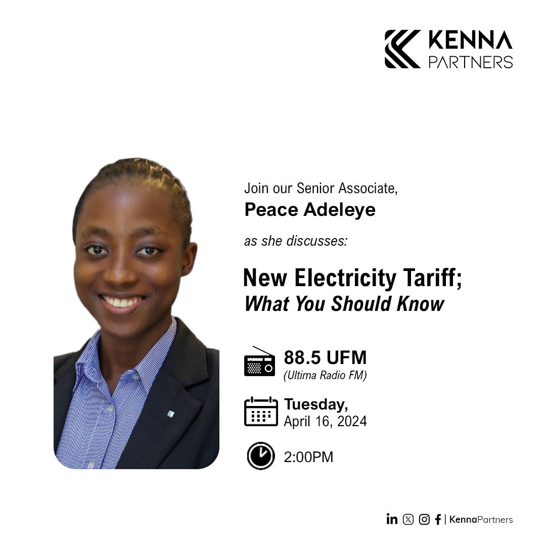 Kenna_LP's tweet photo. Join our Senior Associate, Peace Adeleye, as she discusses "New Electricity Tariff: What You Should Know."

Date: Tuesday, April 16, 2023
Time: 2:00 pm
Venue: Ultima Radio FM (@885_ufm)

Kindly follow this link to join the conversation: https://t.co/e2KzVKu3BF https://t.co/fSpJSKvREL