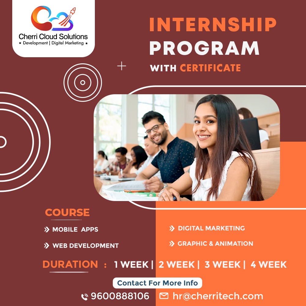 Unlock your potential with our immersive internship program and earn a valuable certificate to showcase your skills!

Web: cherritech.com
Call us: +91 9791914804

#cherritechnologies #cherricloud #internship #internshipprogram #ecommerceapp #ecommercedevelopment
