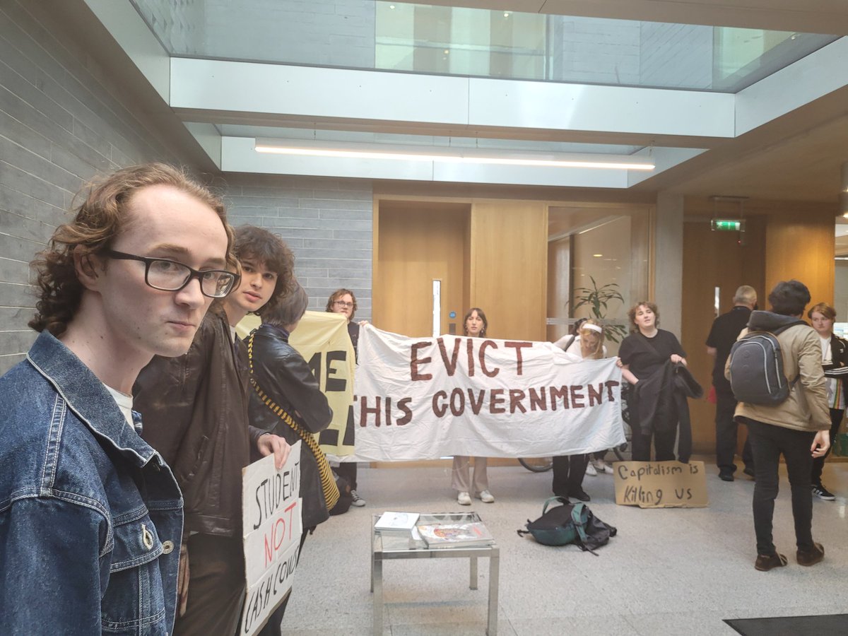 Students occupy the Department of Finance to protest the government's lack of action on the student and staff cost of living crisis.