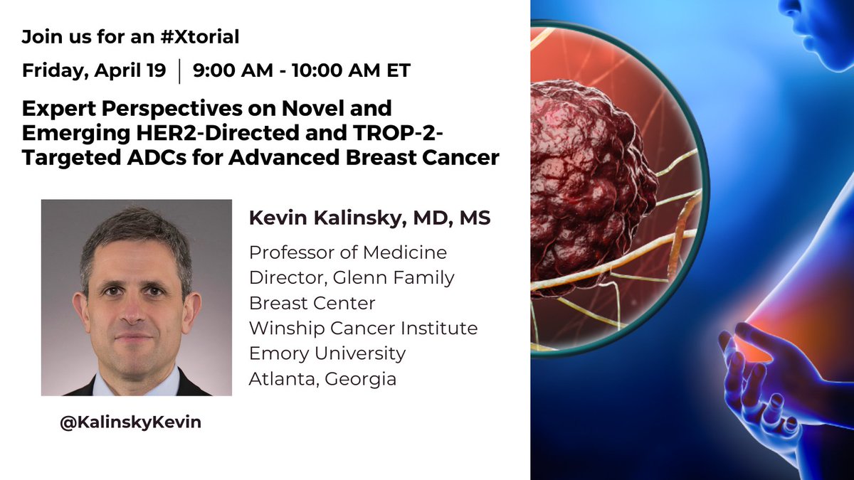 ✔ join our upcoming #xtorial with @KalinskyKevin! Dr. Kalinsky, will discuss perspectives on novel and emerging #HER2 directed and #TROP2 targeted ADCs for advanced #BreastCancer! Tune in this Friday from 9am - 10am EST! We'll be posting right here!