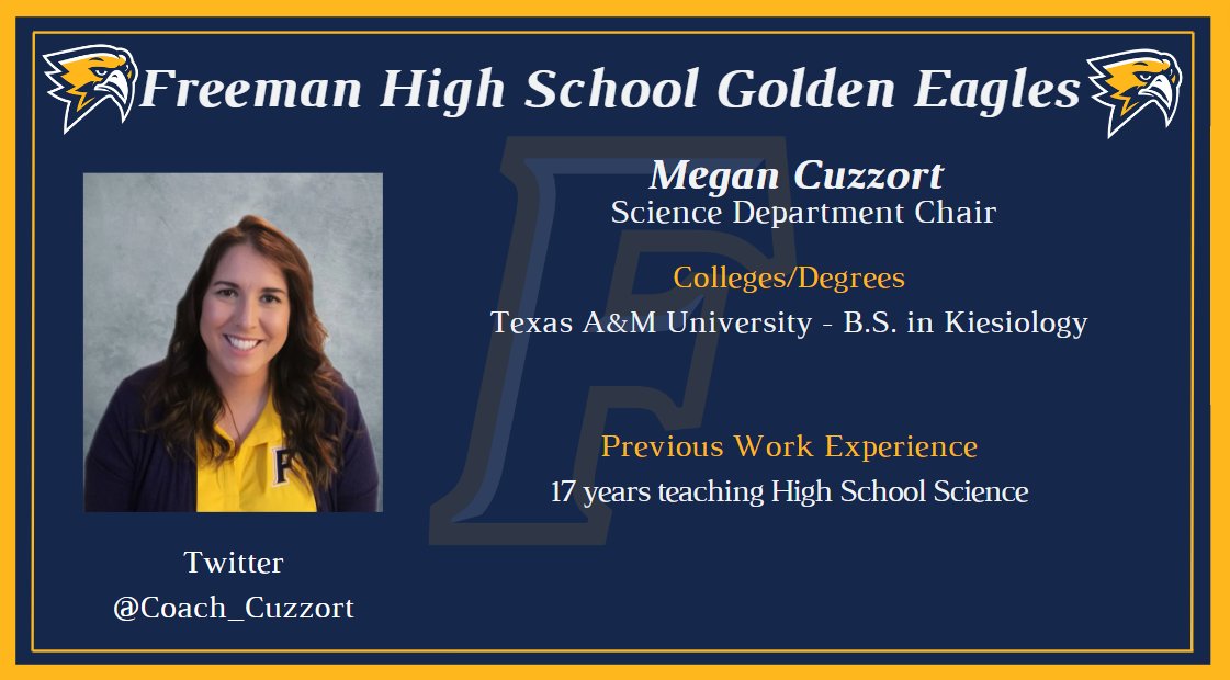 Ms. Cuzzort will be leading our Science department at FHS.  She is bringing a wealth of experience to our team!