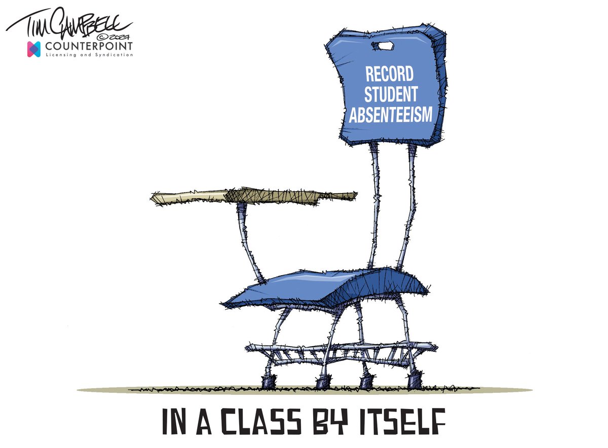 tc2oons's tweet photo. Attendance Issues
#StudentAbsenteeism #Attendance #Schools #Anxiety #PostPandemic #RecordNumbers. @EandPCartoons @IndianaJournos @sausageonstick @AAEC_Cartoonist @ericlarsen_news @IBJnews https://t.co/q0q8VZ25c9