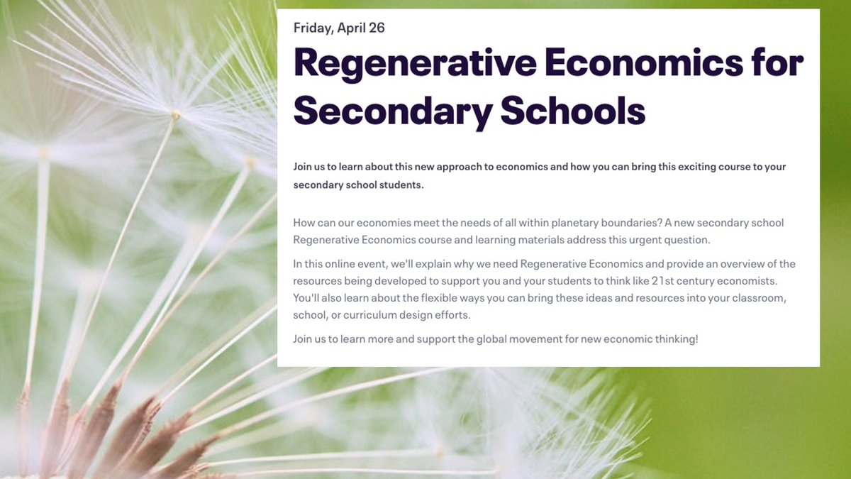 Regenerative Economics for secondary schools is taking off! If you'd like to know more about how to bring these modular, open-access learning materials into your school, sign up for this free webinar on Friday April 26:
eventbrite.de/e/regenerative…