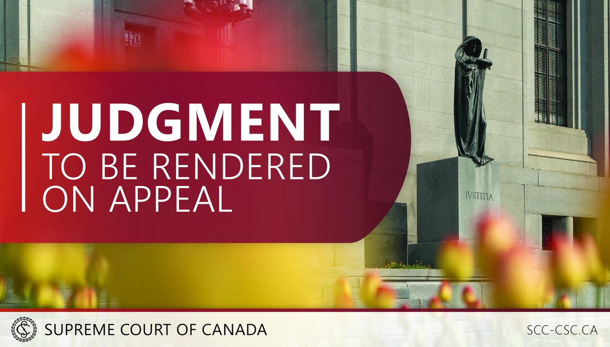 The SCC will deliver its judgment on the following appeal on April 19 at 9:45 a.m. ET: Société des casinos du Québec inc. v. Association des cadres de la Société des casinos du Québec. A plain language summary of the judgment will accompany the decision. decisions.scc-csc.ca/scc-csc/news/e…