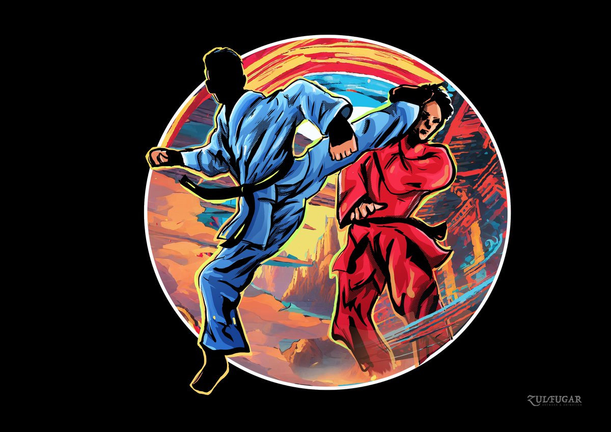 Zulfugart's tweet photo. " Life is a series of sparring matches; sometimes you win, sometimes you learn" #zulfugart #martialarts  #KarateCombat  #kicking  #jiujitsu #grappling #martialartsillustration #backkick #Taekwondo  #digitalart #DigitalArtist #digitalart  #martialartsfanart https://t.co/KJ3TXbbKwj