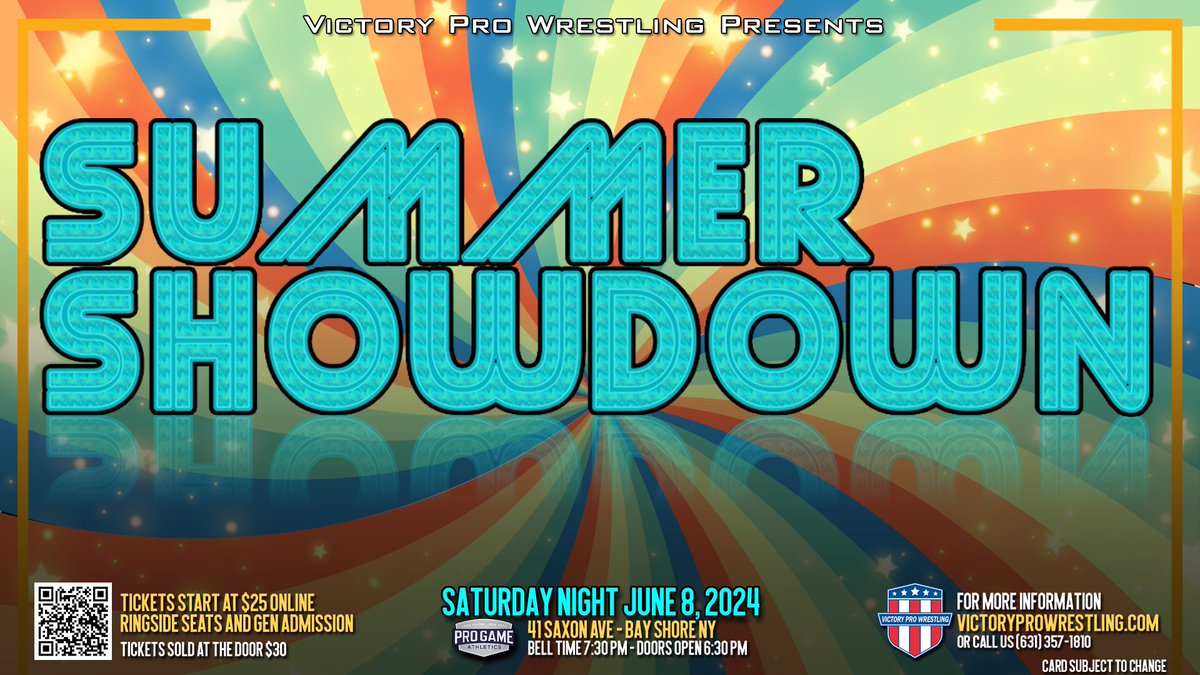 The party starts June 8th when Victory Pro Wrestling presents Summer Showdown.

Get your tickets now - victoryprowrestling.com

#VPWSellsOut #Wrestling #longisland #bayshore