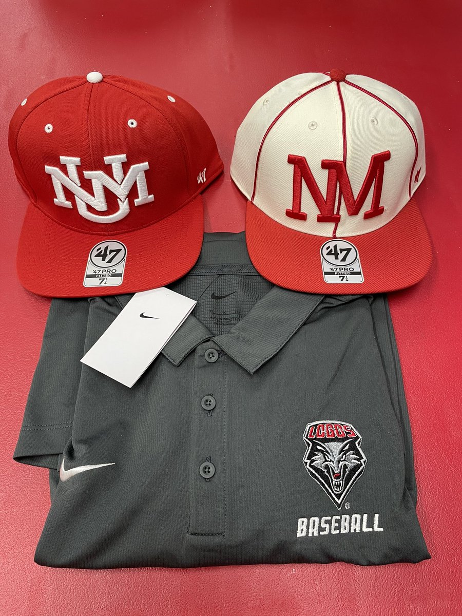 Item #22: 2 Size 7 1/4 Red/White New Mexico hats, Large short sleeve polo - Current High Bid: $100