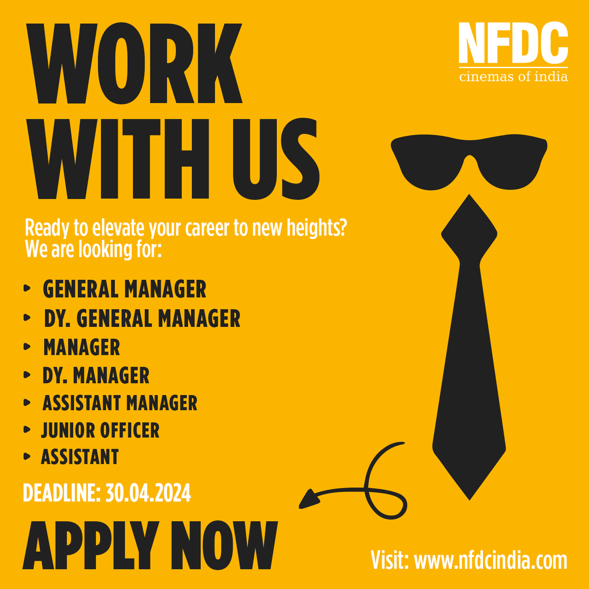 Elevate your career and soar to new heights with us! Join our team and explore exciting career opportunities. 

Apply by April 30th at nfdcindia.com 

#CareerOpportunity #JoinUs