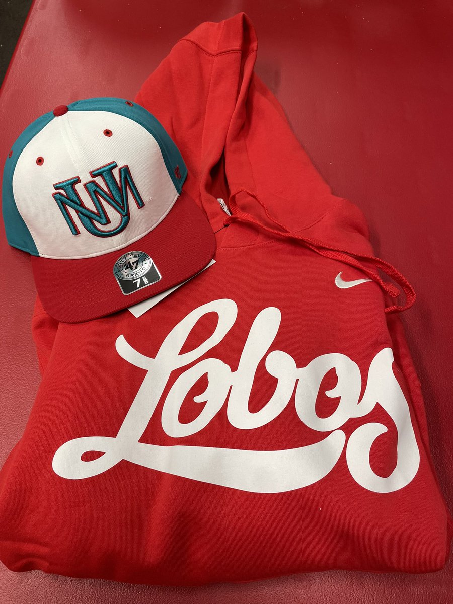 Item #24: Size 7 5/8 Red/White/Blue New Mexico hat, XL Red hooded sweatshirt - Current High Bid: $100
