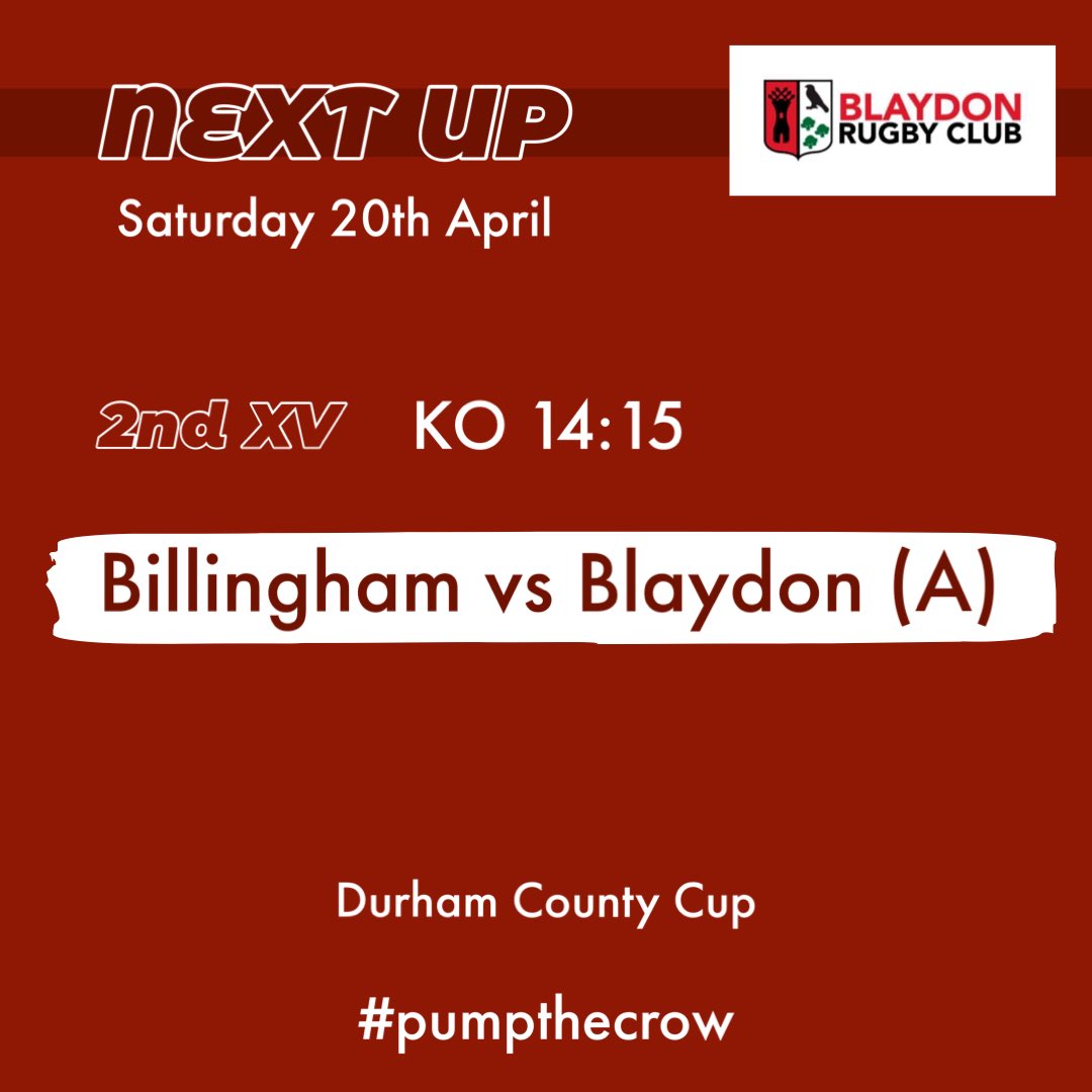 Coming up next... On Saturday, April 20th, our second team will be heading to Billingham for the 2nd round of the Durham County Cup.