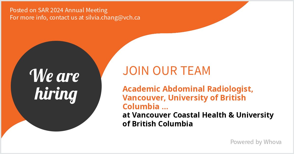 We are #hiring for an Academic Abdominal Radiologist, in Vancouver, University of British Columbia. Message me if you're interested in joining our team. We are attending SAR 2024 Annual Meeting if you would like to meet! #SAR24 - via #Whova event app