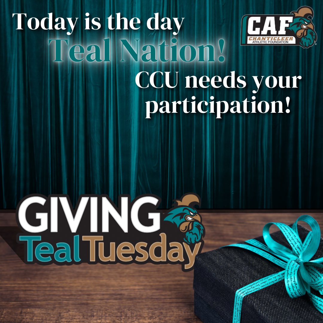 Happy Teal Tuesday Chanticleers! Today is extra special because it is Giving Teal Tuesday and we need your help! Head over to GivingTealTuesday.com to support your favorite CCU endeavor! #ChantsUp @CoastalAlumni