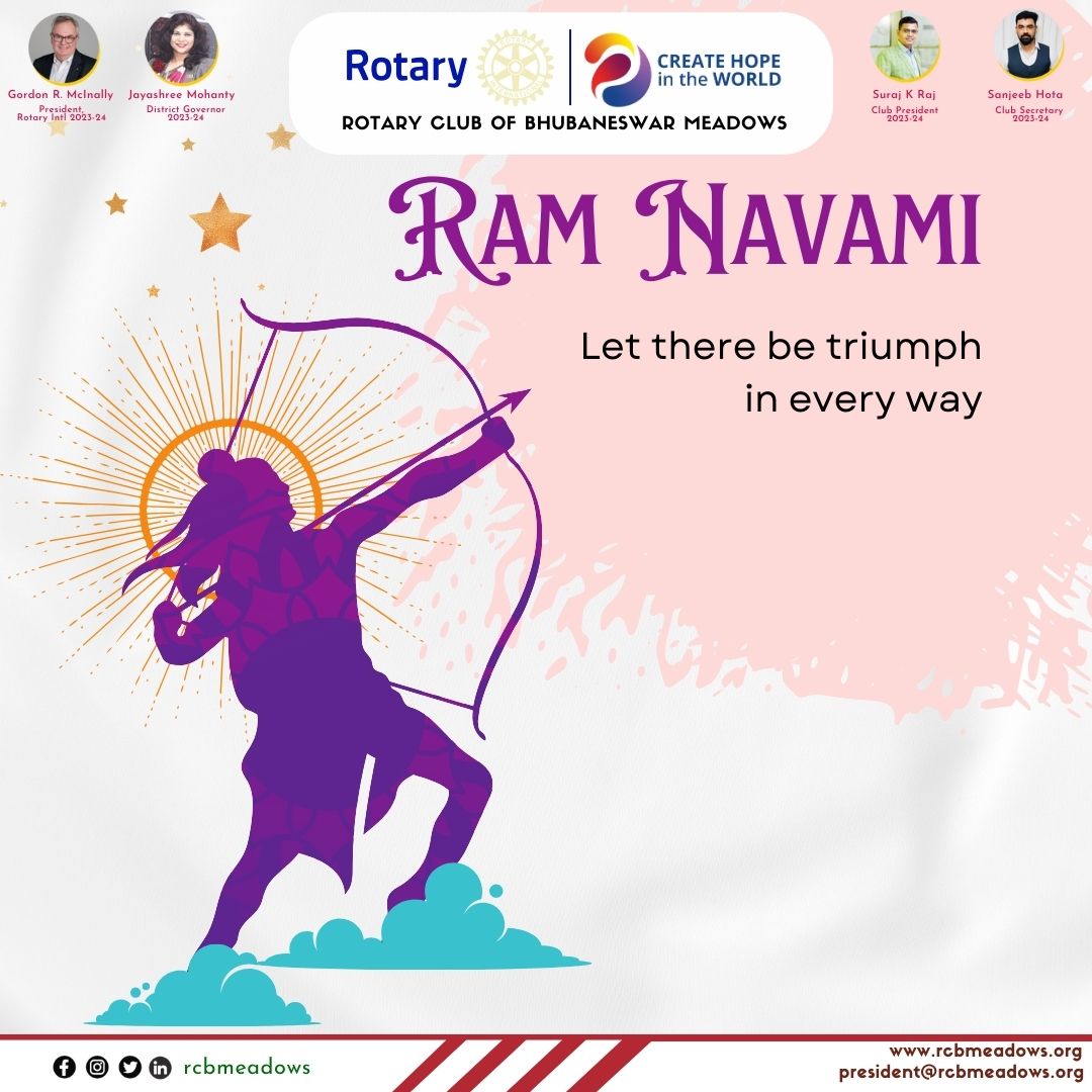 Rotary Club of Bhubaneswar Meadows wishes everyone a blessed Ram Navami! 🌟 May the divine grace of Lord Rama fill your hearts with peace, prosperity, and compassion. #RamNavami #RotaryClub #RCBMeadows 🙏