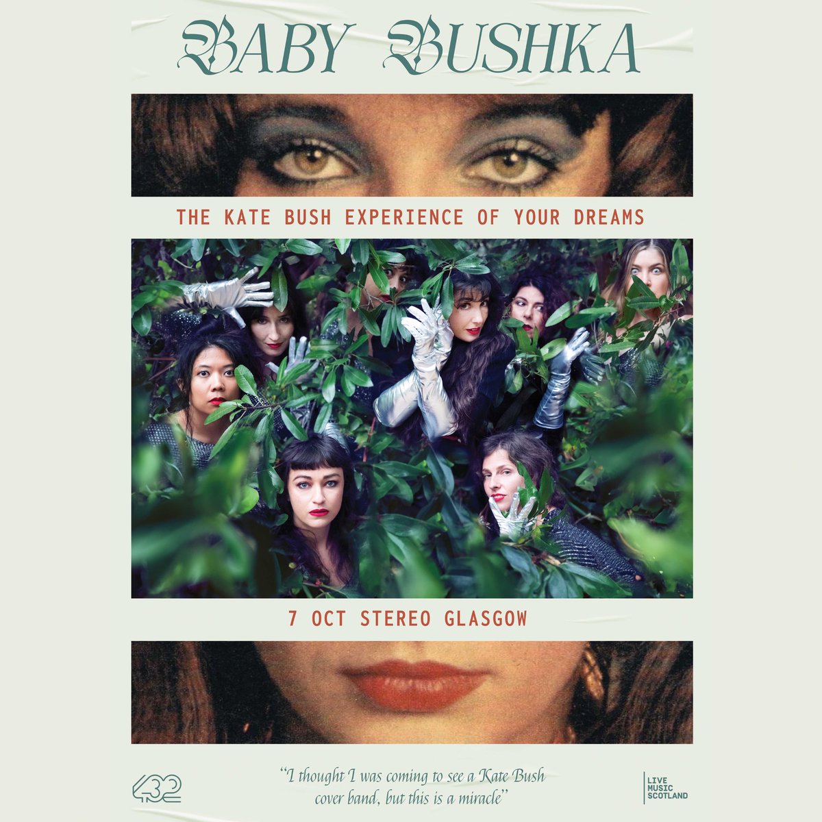 JUST ANNOUNCED! #BabyBushka are the eight-piece #KateBush experience of your dreams! They bring their joyous celebration of all things KB back to Glasgow for a magical night at @stereoglasgow on Mon 7 Oct! ✨ Tickets on sale Friday 19 April @ 8am 🎟 ➡ bit.ly/3JdL1yo