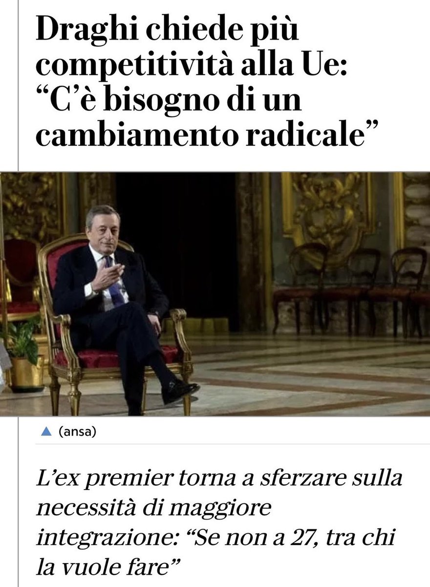 Ha ragione Mario Draghi: serve un cambiamento coraggioso in Europa per renderla più forte, competitiva e coesa per affrontare le sfide del futuro. Non possiamo più tergiversare. Noi ci siamo. #SiamoEuropei