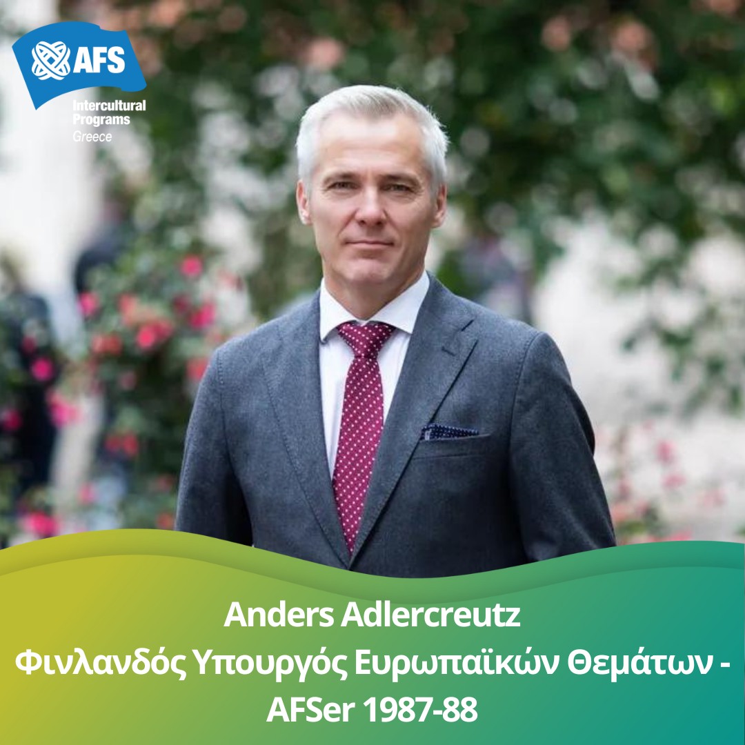 Ο Φινλανδός Υπουργός Ευρωπαϊκών Θεμάτων Anders Adlercreutz ήταν μαθητής ανταλλαγής με την AFS το 1987 και πλέον φιλοξενεί μαθητές ανταλλαγής απ'όλο τον κόσμο. Διαβάστε πώς η εμπειρία του με το πρόγραμμά μας διαμόρφωσε την υπόλοιπη ζωή του:
afs.org/2024/01/25/and…

#AFSeffect