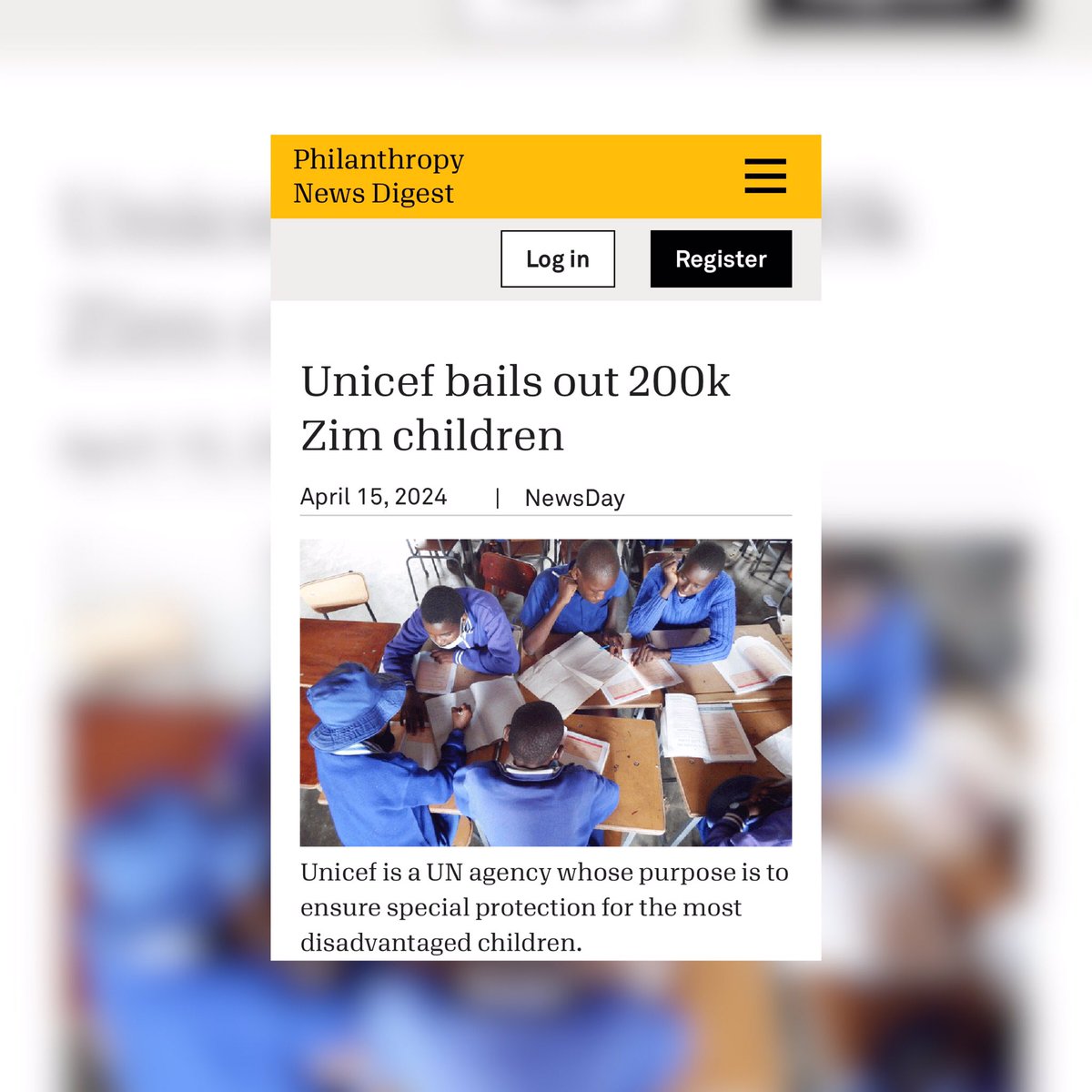 ✍🏾The Hows❓, Whys❓ and Whats ❓of Philanthropy 🫶🏾 _ THE United Nations Children’s Fund (Unicef) in Zimbabwe says it supports more than 200 000 children between January and February 2024. 🔗❣️Click here to read all about it🔗: philanthropynewsdigest.org/news/other-sou… #philanthropy2024