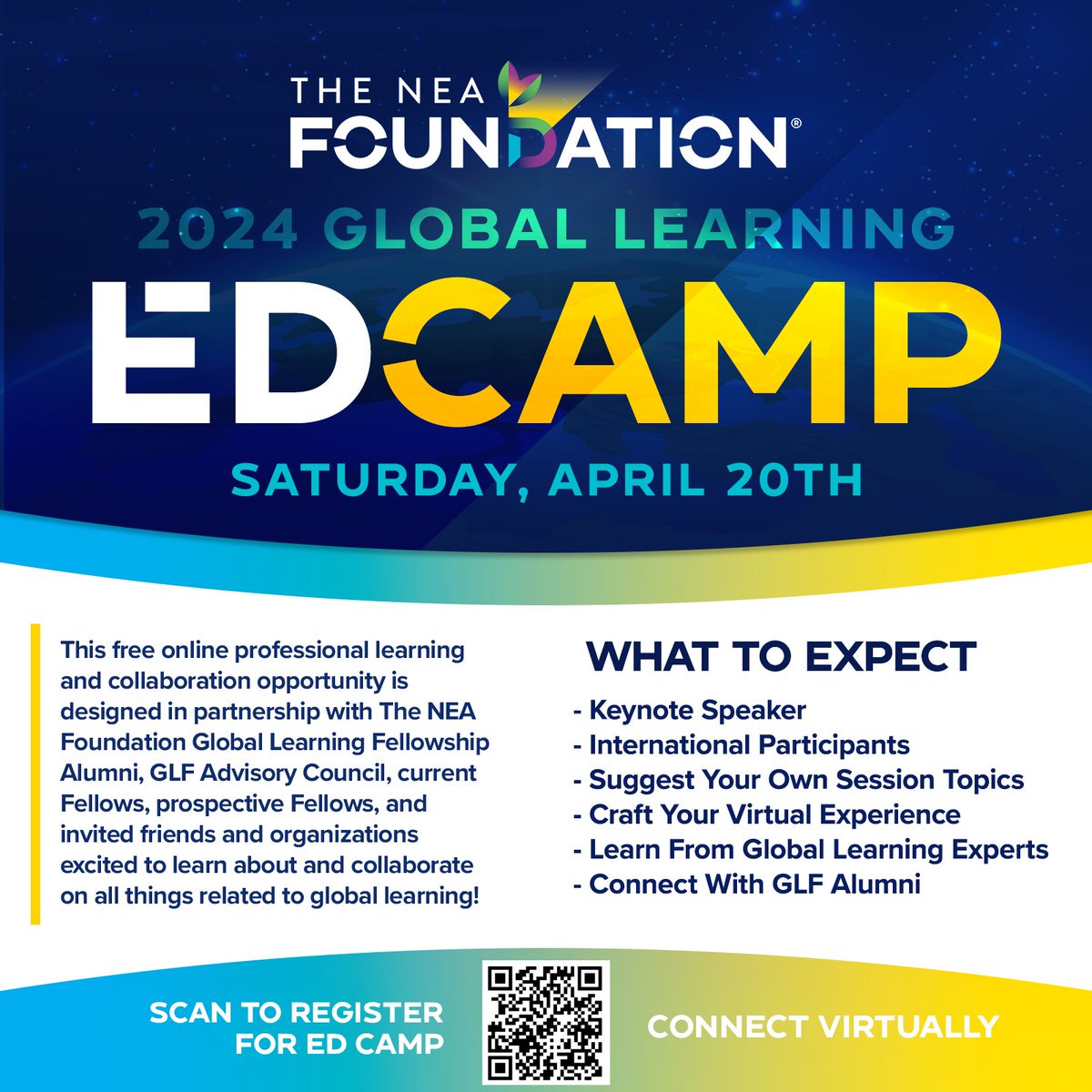 The 2024 NEA Foundation Global Learning EdCamp will occur this Saturday starting at 1pm!

Register Today: events.ringcentral.com/events/the-nea…