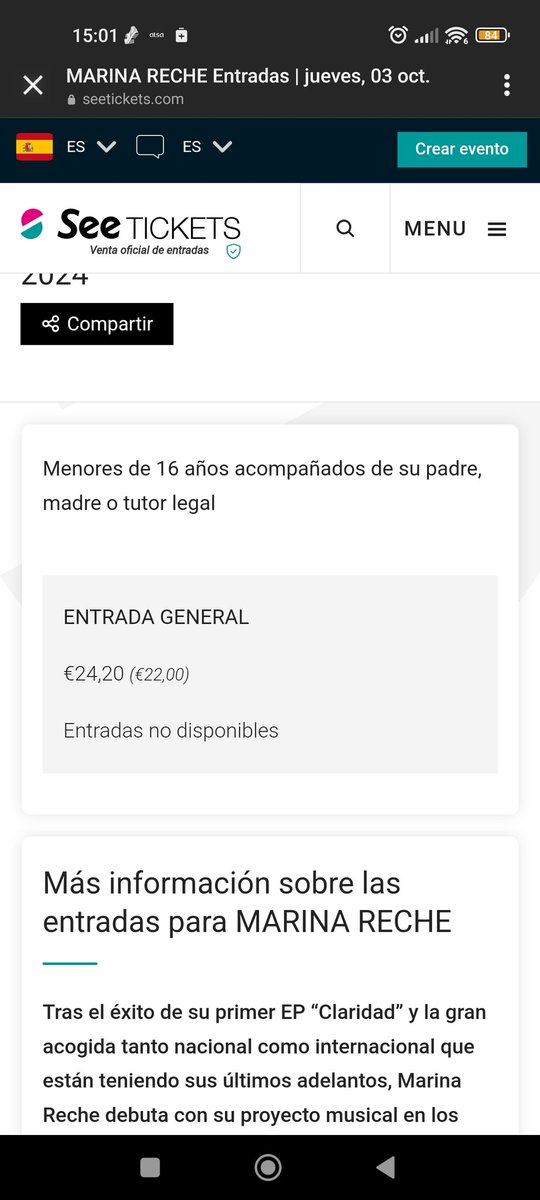 mxdelinems's tweet photo. CÓMO QUE ENTRADAS NO DISPONIBLES SI SOLO HA PASADO 1 MINUTO @marinareche_ https://t.co/8AcAnVhSO9