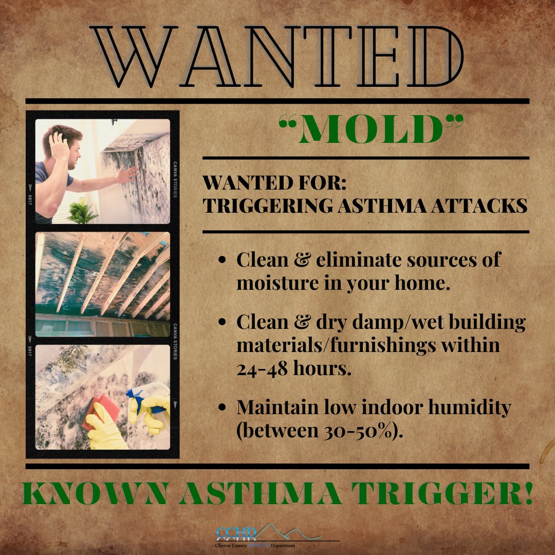 Take control of #asthma triggers like mold. Clean up visible mold, control moisture, and maintain humidity between 30-50%. #AsthmaAwarenessMonth Learn how to #TakeControl of your #AsthmaTriggers at epa.gov/asthma/asthma-….