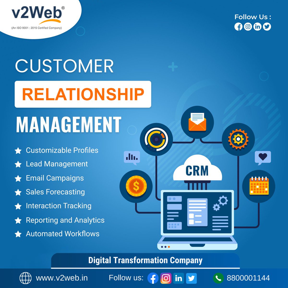 linkedin.com/feed/update/ur…

For Business Enquiry 👇👇
📞 𝗖𝗮𝗹𝗹/ 𝗪𝗵𝗮𝘁𝘀𝗔𝗽𝗽:- +91 8800001144
📧 𝗘-𝗠𝗮𝗶𝗹:- sales@v2web.in
👉𝗪𝗲𝗯𝘀𝗶𝘁𝗲 : v2web.in
.
.
#CustomerRelationshipManagement #LeadManagement #DigitalTransformation #CustomerService #V2web