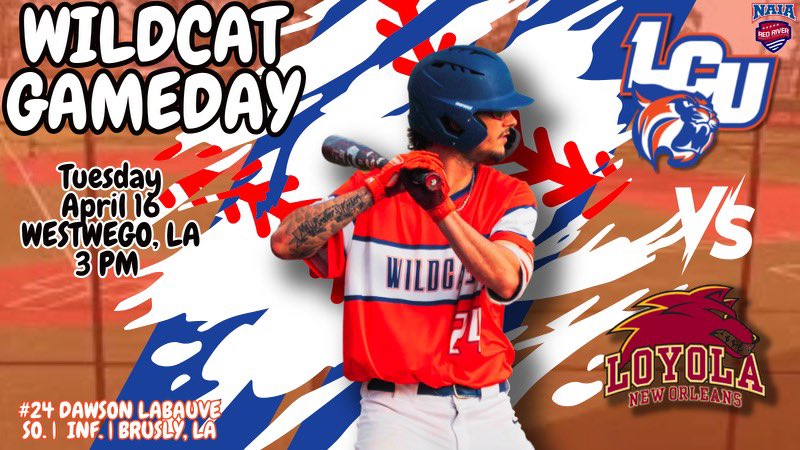 ⚾️ Gameday ⚾️ @LCU_bsb (24-14, 14-10 Red River) 🆚 #13 Loyola-New Orleans (31-11, 16-8 Southern States) 📍 Westwego, Louisiana (Segnette Field) ⏰ 3 p.m. 📺 varsitysportsnow.com/checkout/subsc… 📈 loyolawolfpack.com/sidearmstats/b… 🎟️ loyolawolfpack.com/sports/2022/7/… #ClawsUp ⬆️
