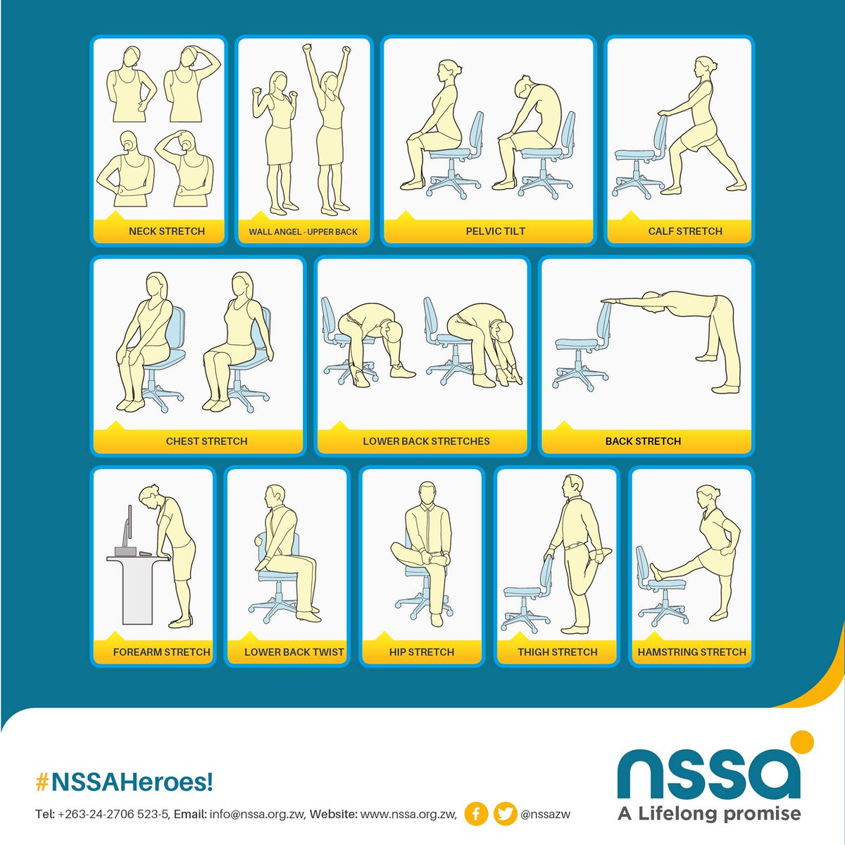 nssazw's tweet photo. Take a minute or 2 to stretch and relax those muscles.
#StretchAtwork
#ALifelongPromise https://t.co/C6yIBf32hK