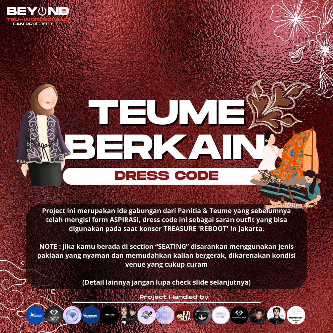 TREASURE_INA's tweet photo. 💃🏻DRESSCODE INFORMATION💃🏻

Teume, have you prepare about what you want to wear ? 🤔
We have an information about the dresscode for REBOOT IN JAKARTA 👀

Please read our information on this thread ❤️‍🔥 

#REBOOTinJakarta2024 
#TREASURE #트레저 https://t.co/9HhwKBh4jV