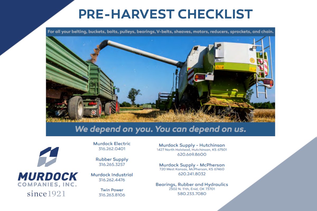 MurdockCompInc's tweet photo. Harvest success in KS &amp; OK starts with Murdock Companies! From buckets to bolts, pulleys to motors, we have top-quality parts you can trust. Check out our Pre-Harvest Checklist: [Pre-Harvest Checklist](https://t.co/x7puOjTB9X)  #CallMurdockFirst #InStockatMurdock https://t.co/6FFpUyo9fN