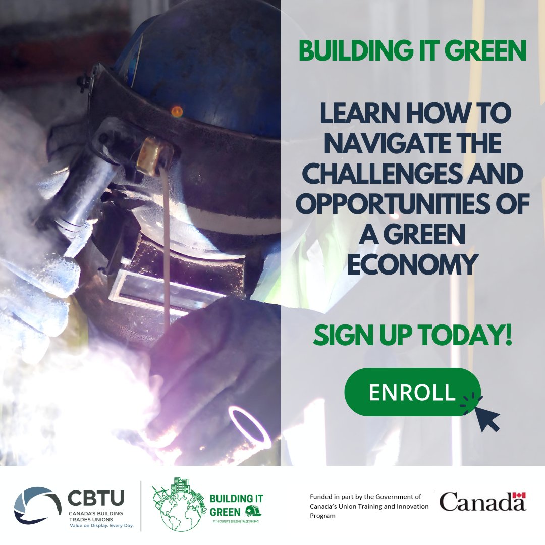 Building It Green prepares skilled workers for sustainable construction. Register here: tinyurl.com/yck7e636 @skillplan_ca @SRDC_SRSA #cirt