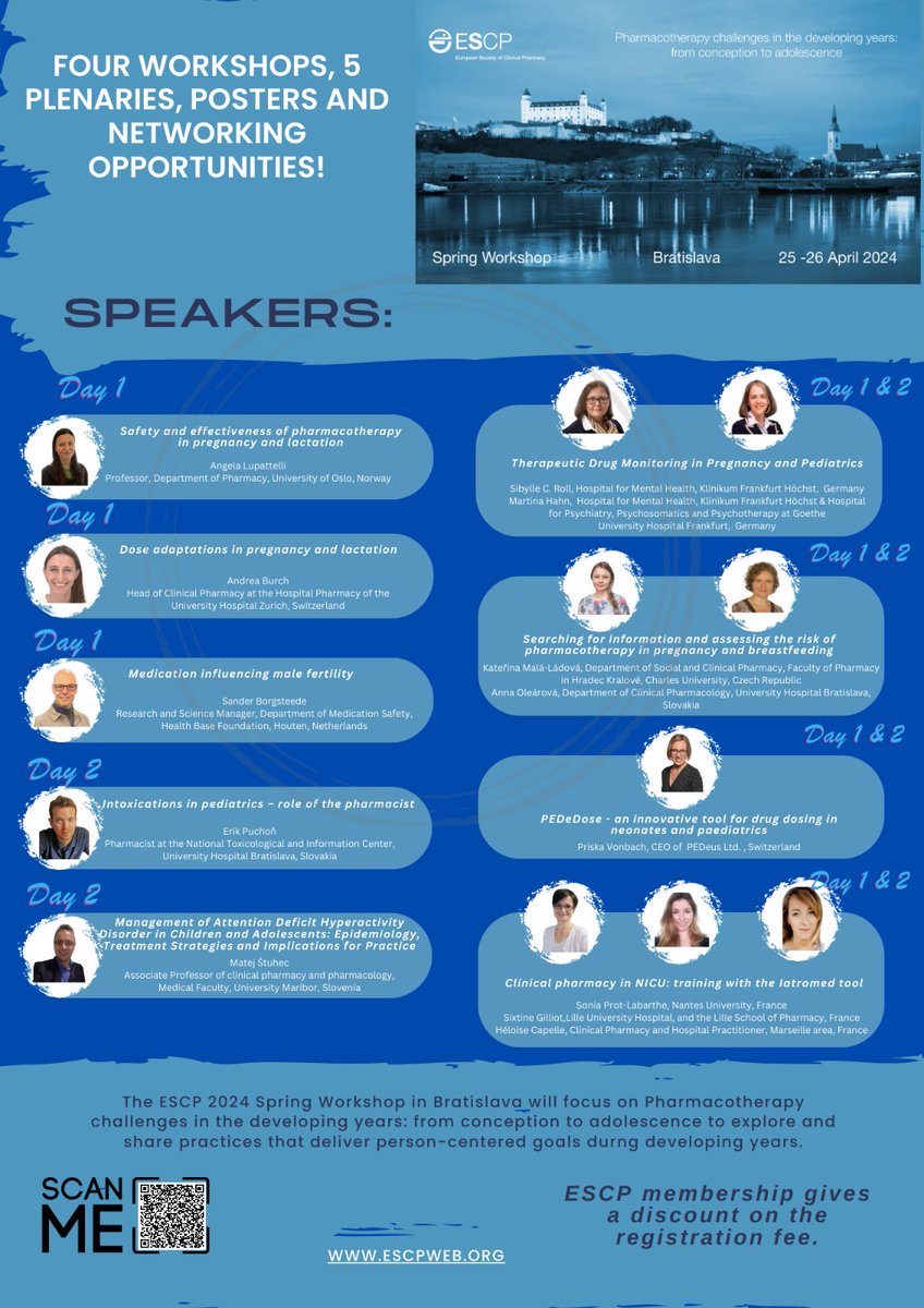 *Not to be missed* #ESCPBratislava24 ESCP 2024 Spring Workshop in Bratislava, Slovakia is coming soon!Make sure you are there.Check out our amazing speakers! Scan the code to register, or click here👇 bit.ly/4cgHEUI For more information, visit bit.ly/3tgs6Pi