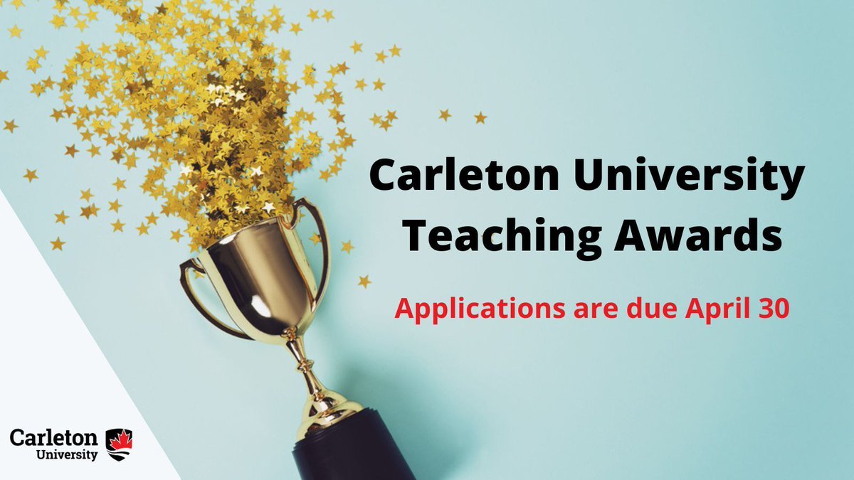 A reminder that applications for the @Carleton_U Teaching Awards are due in two weeks. Find details on the four awards and how to apply here: buff.ly/3JoiGpv