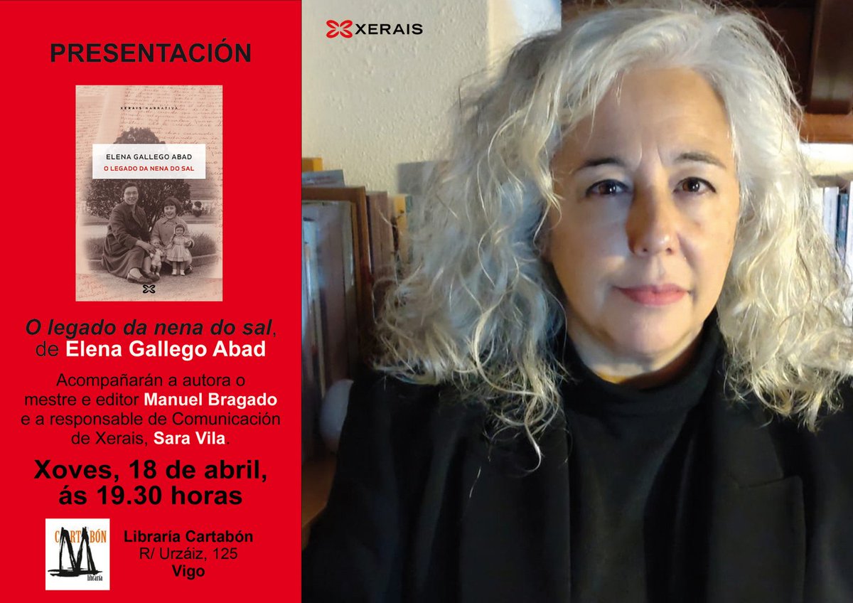 Elena Gallego Abad presentará “O legado da nena do sal”, editado por Xerais, 👇🏻