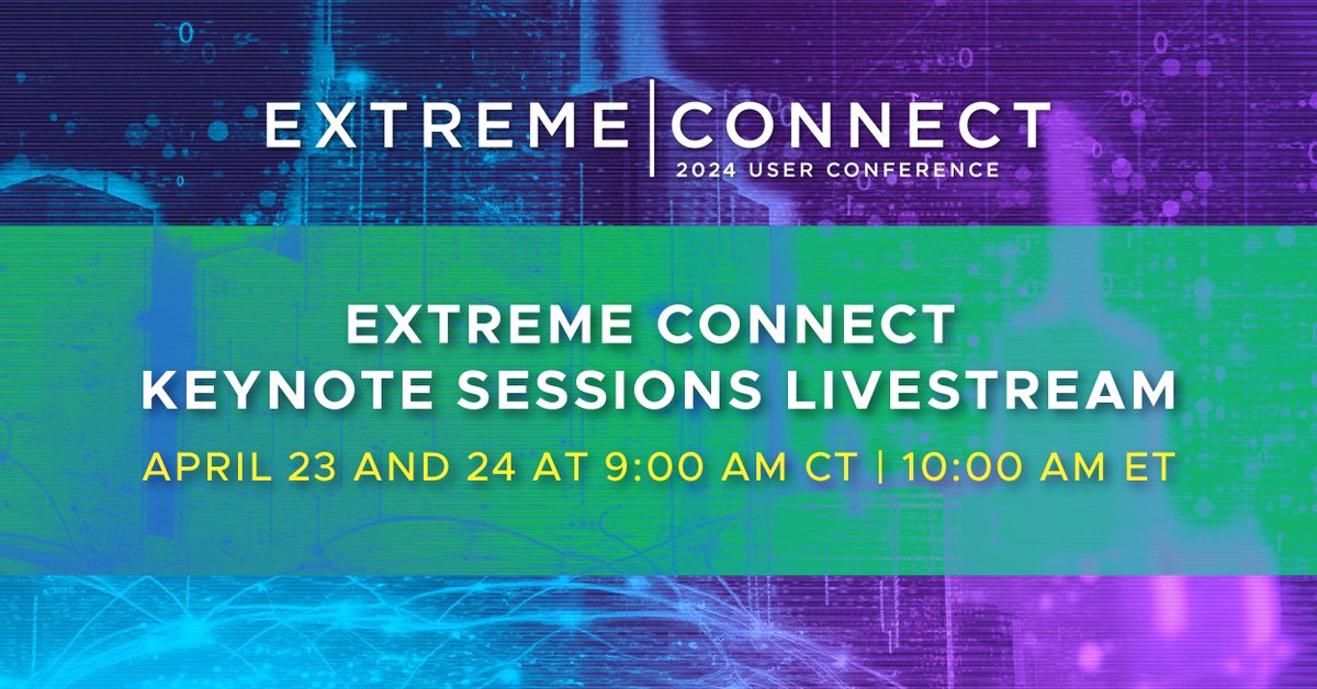 If you can't attend next week's sold-out #ExtremeConnect event, watch the livestream of our keynote sessions. You'll learn how the intersection of #AI, #security, and #cloud networking creates new ways to achieve better business outcomes. Learn more: linkedin.com/events/7183498…