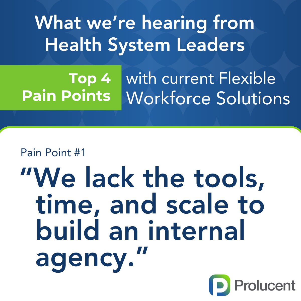 The complexity of building and deploying an internal agency is significant. We empower health systems with the right tools, resources, and support needed to meet the increasing demand for flexibility. hubs.ly/Q02sYLjX0 
#flexibleworkforce #internalagency #prolucent