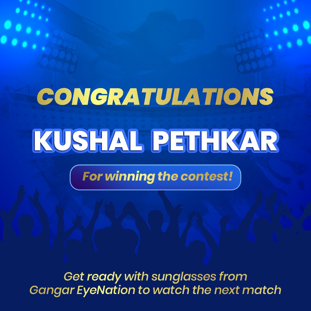GangarTweets's tweet photo. Congratulations to the lucky winner @KushalPethkar47 for participating in our contest and winning the special giveaway!
With Gangar EyeNation, get ready to watch the next match and cheer for your favourite team in complete style.
#IPL #IPL2024 #IPLContest #IPLContestAlert https://t.co/mtgk7ffQ77