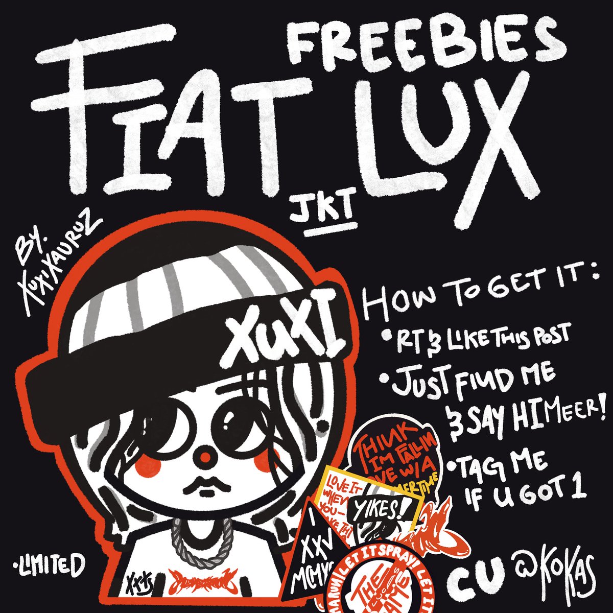 🖤 Freebies FIAT LUX - Fancon Lucas in Jakarta 🖤 Made w/ Love by @xuxixauruz - STICKERS - 🗓️ : 11 Mei 2024 🚨 : THE KASABLANKA HALL ⌚️ : gonna tell y’all on D-Day RT & likes are highly appreciated 🧸 SEE U THERE, LUMI🦁 #FREEBIESFANCONLUCAS #FIATLUX #LUCAS_FIATLUX_JAKARTA